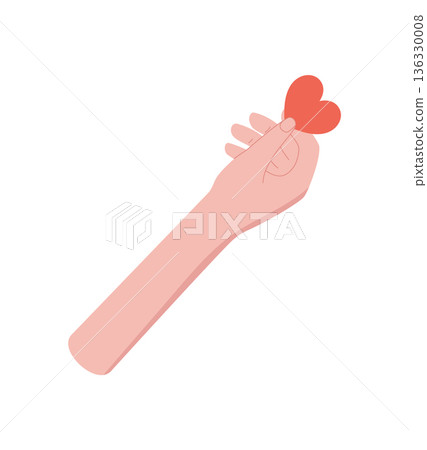 Flat hand with heart symbol in minimal style. Modern concept of love, charity and giving gesture. Representation of hope, support and aid. Creative visual for nonprofit themes. 136330008