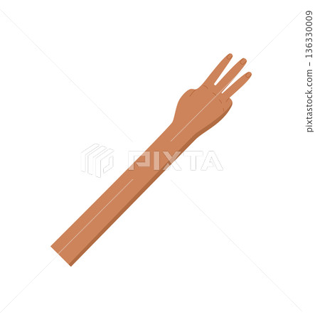 Bare hand gesture showing three fingers up in flat style. Isolated human arm used for counting or math. Represents number three, simple concept illustration. Bare hand gesture showing three fingers up in flat style. Isolated human arm used for counting or math. Represents number three, simple concept illustration. 136330009