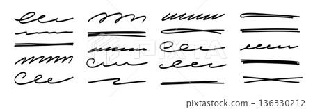 Line underline vector set. Hand drawn line brush marker pen stroke underline, emphasis doodle highlight..Handwritten scribble paint ink sketch symbol casual text highlight. Vector 136330212
