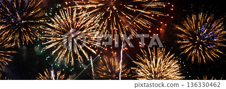 Banner Golden Firework celebrate anniversary independence day night time celebrate national holiday. Countdown 2024 party time event. Happy new year 2025 4th of july holiday festival with copy space Banner Golden Firework celebrate anniversary independence day night time celebrate national holiday. Countdown 2024 party time event. Happy new year 2025 4th of july holiday festival with copy space 136330462