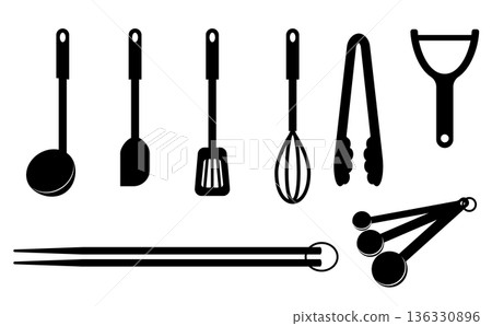 Silhouette illustration set of various kitchen tools Silhouette illustration set of various kitchen tools 136330896
