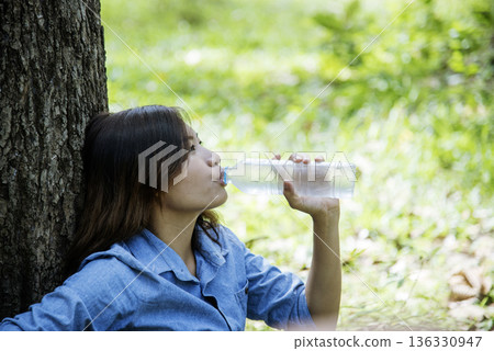 Young Woman Drinking Water bottle outdoor park traveler. Asian female drinking water bottle healthy person happy smile. Happiness Beautiful asian chinese women holding mineral water bottle lifestyle Young Woman Drinking Water bottle outdoor park traveler. Asian female drinking water bottle healthy person happy smile. Happiness Beautiful asian chinese women holding mineral water bottle lifestyle 136330947