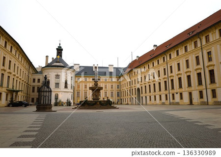 Second Courtyard, Kohl Fountain and Chapel of the Holy Cross inside Prague Castle in Prague 136330989