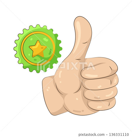 Illustration of badge with a thumbs up 136331110
