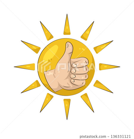 Illustration of sun with a thumbs up Illustration of sun with a thumbs up 136331121