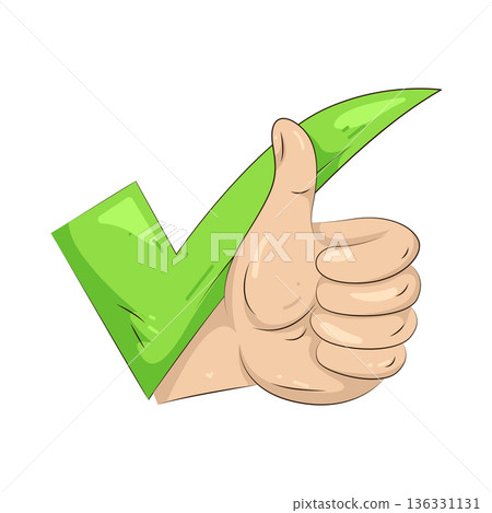 Illustration of checkmark with a thumbs up 136331131