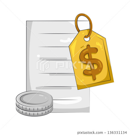 Illustration of bill with price tag 136331134