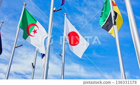 日本國旗在風中飄揚 136331178