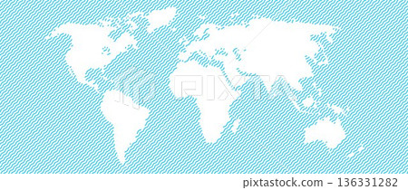 Blue wave world ocean map concept. Abstract globe world map for poster, banner, brochure, flyer, booklet, presentation. Continents surround by wavy water. Vector globe salt water illustration 136331282