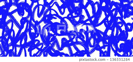 Seamless blue brush stroke scribbles texture. Grunge rough sketched scrawl background. Repeated hand drawn abstract doodles pattern. Bold pencil chalk or crayon squiggle lines wallpaper. Vector 136331284