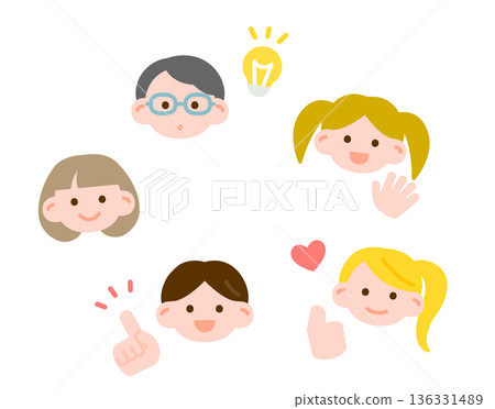 Simple and cute children's facial expression set 136331489