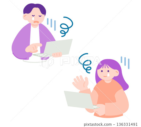 A man and woman with a laptop who are depressed after failing 136331491