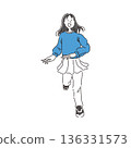 A simple hand-drawn illustration of a girl running with a smile 136331573