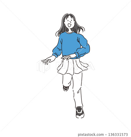 A simple hand-drawn illustration of a girl running with a smile A simple hand-drawn illustration of a girl running with a smile 136331573