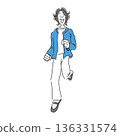 A simple hand-drawn illustration of a smiling senior woman running 136331574