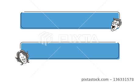 A simple hand-drawn illustration set of smiling senior women and men's faces and speech bubbles 136331578