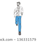 A simple hand-drawn illustration of a senior man running with a smile 136331579