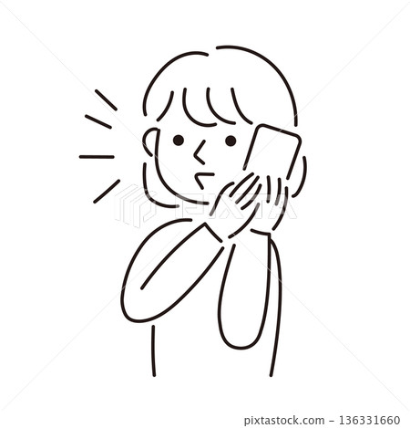 一幅用線條勾勒出的女子使用智慧型手機通話的插圖 136331660