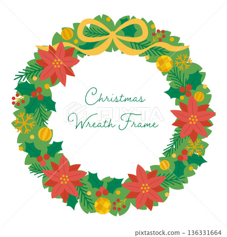 Simple and vibrant vector Christmas wreath frame 136331664