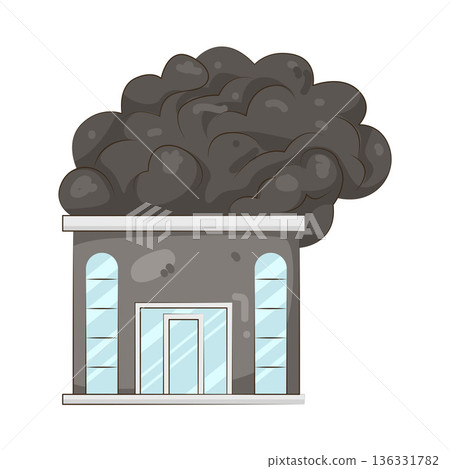 Illustration of Building with a Large Amount of Black Smoke Billowing from Its Roof Illustration of Building with a Large Amount of Black Smoke Billowing from Its Roof 136331782