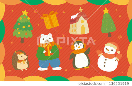 Animal Christmas party illustration 136331919