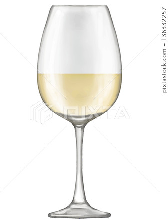 一杯白葡萄酒。逼真插圖 一杯白葡萄酒。逼真插圖 136332257