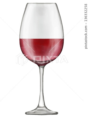 一杯紅酒。逼真插圖 136332258