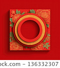 Red and gold floral frame with layered paper design 136332307