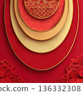 Red and gold layered paper with decorative patterns 136332308