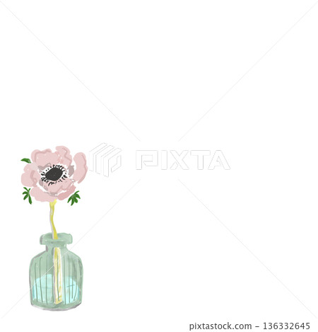 粉紅色銀蓮花花瓶的水彩手繪插圖 136332645