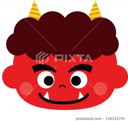 節分紅鬼插畫 - 可愛的惡魔角色素材 136332743