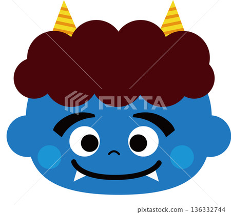 節分藍鬼插畫 - 可愛的惡魔角色素材 136332744