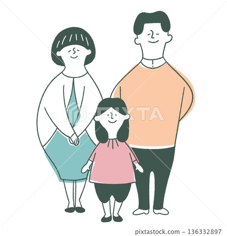 一家三口，一個女孩和一對年輕夫婦 136332897