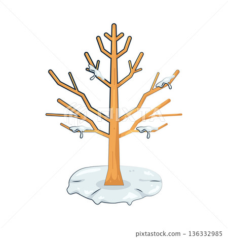 Illustration of snowy bare tree 136332985
