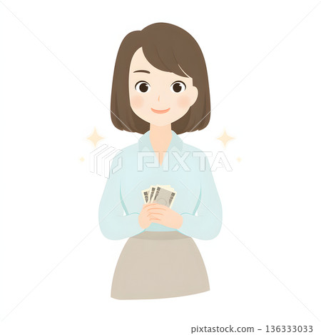 一幅插圖,描繪了一位手捧鈔票、笑容滿面的女士。可能是中了樂透、意外之財、股票上漲帶來的額外收入等等。 一幅插圖,描繪了一位手捧鈔票、笑容滿面的女士。可能是中了樂透、意外之財、股票上漲帶來的額外收入等等。 136333033