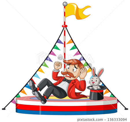Magician Surprised on Circus Stage with Rabbit 136333094