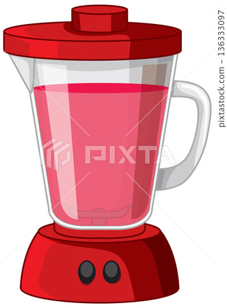 Red Electric Kitchen Blender Filled With Pink Fruit Smoothie Liquid Red Electric Kitchen Blender Filled With Pink Fruit Smoothie Liquid 136333097