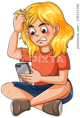 Young Girl Feeling Frustrated and Confused While Using Her Smartphone Young Girl Feeling Frustrated and Confused While Using Her Smartphone 136333106