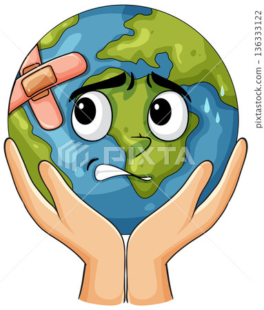 Sad Injured Earth Held Gently in Caring Hands 136333122
