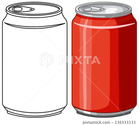 Red Aluminum Soda Can and White Outline Vector Illustration Set Red Aluminum Soda Can and White Outline Vector Illustration Set 136333133