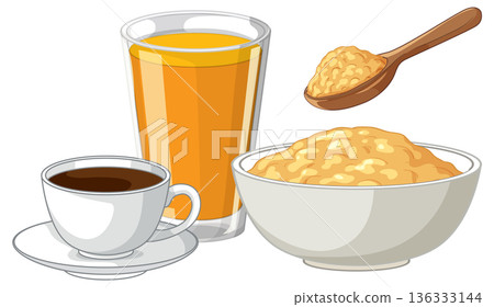 Healthy Breakfast Set with Oatmeal Orange Juice and Black Coffee Healthy Breakfast Set with Oatmeal Orange Juice and Black Coffee 136333144
