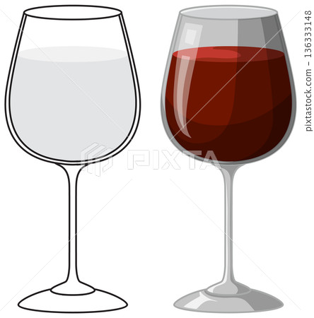 Vector Illustration of a Red Wine Glass and Line Art Outline 136333148