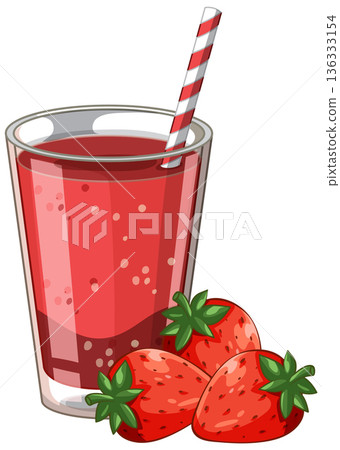 Fresh Strawberry Smoothie in Glass with Striped Straw and Whole Berries Fresh Strawberry Smoothie in Glass with Striped Straw and Whole Berries 136333154