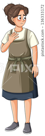 Worried Young Woman in Apron Looking Sideways 136333172