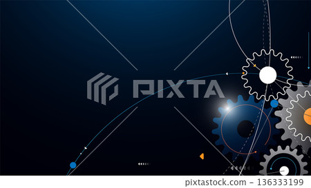 Blue background with a series of gears on it 136333199
