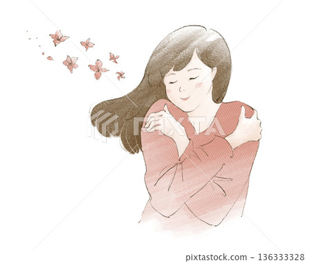 A woman hugging herself A woman hugging herself 136333328