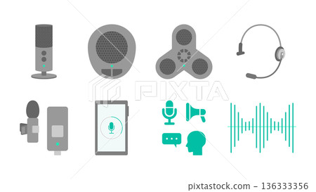 Business icon illustration showing voice recognition and microphone. Conceptual material for meetings, minutes, and AI utilization. 136333356
