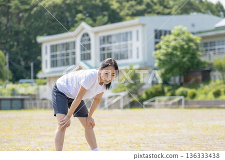 Woman taking a break after exercise 136333438