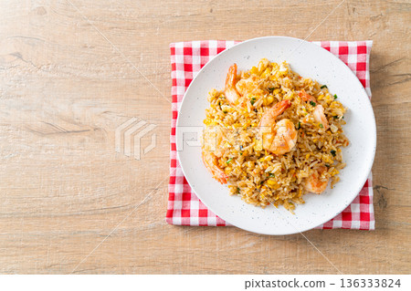 fried shrimps fried rice on plate fried shrimps fried rice on plate 136333824