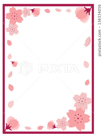 可愛的粉紅色櫻花簡約相框 136334056